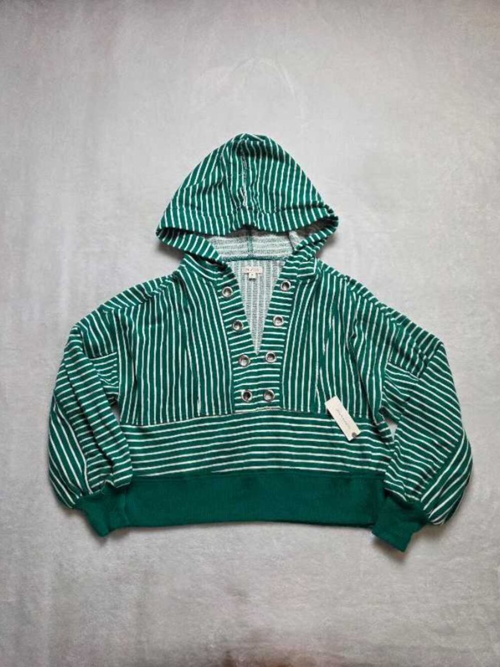 New XXS Anthropologie x Pilcro cotton grommet hooded sweatshirt in green stripe